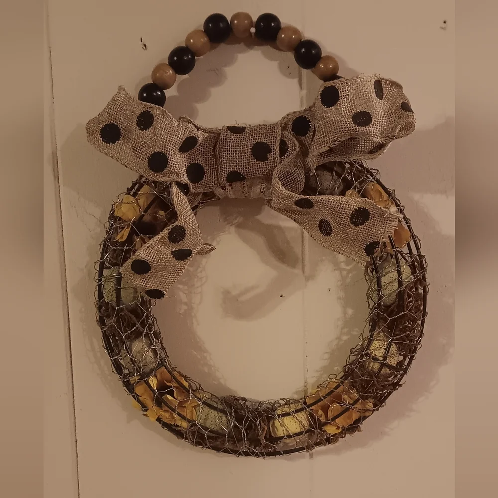 Handmade Rustic Holiday Wreath with Polka Dot Bow